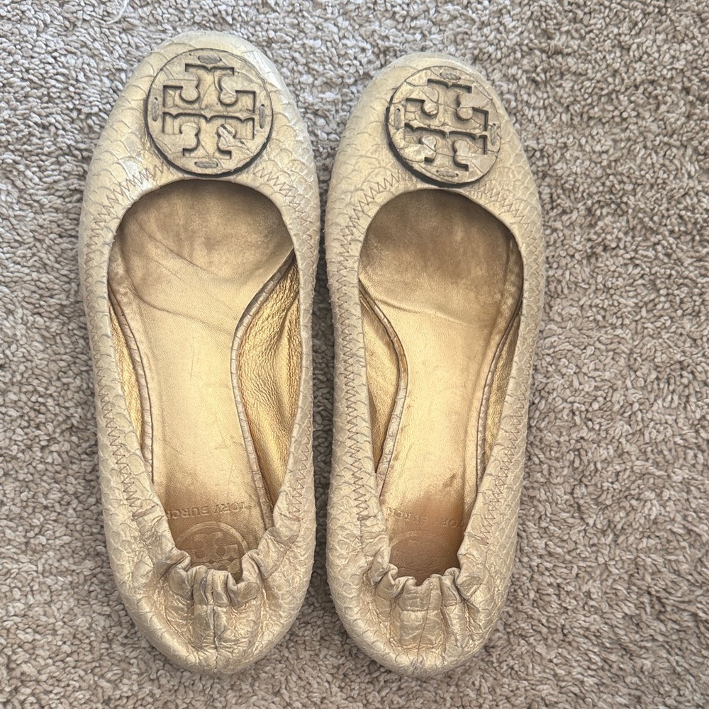 Tory Burch Metallic Gold Flats